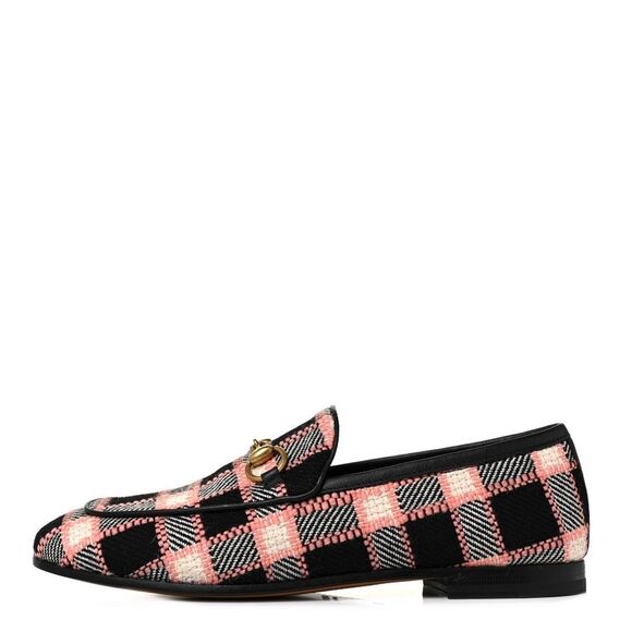 Gucci Jordaan Horsebit Tweed Black & Pink Check Flat Loafers EU37 US7 - Picture 2 of 10